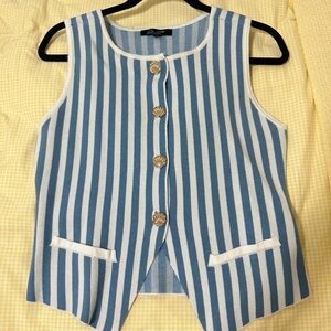 Blue and White Striped Vest with Gold Buttons 🐚🌊⚓️